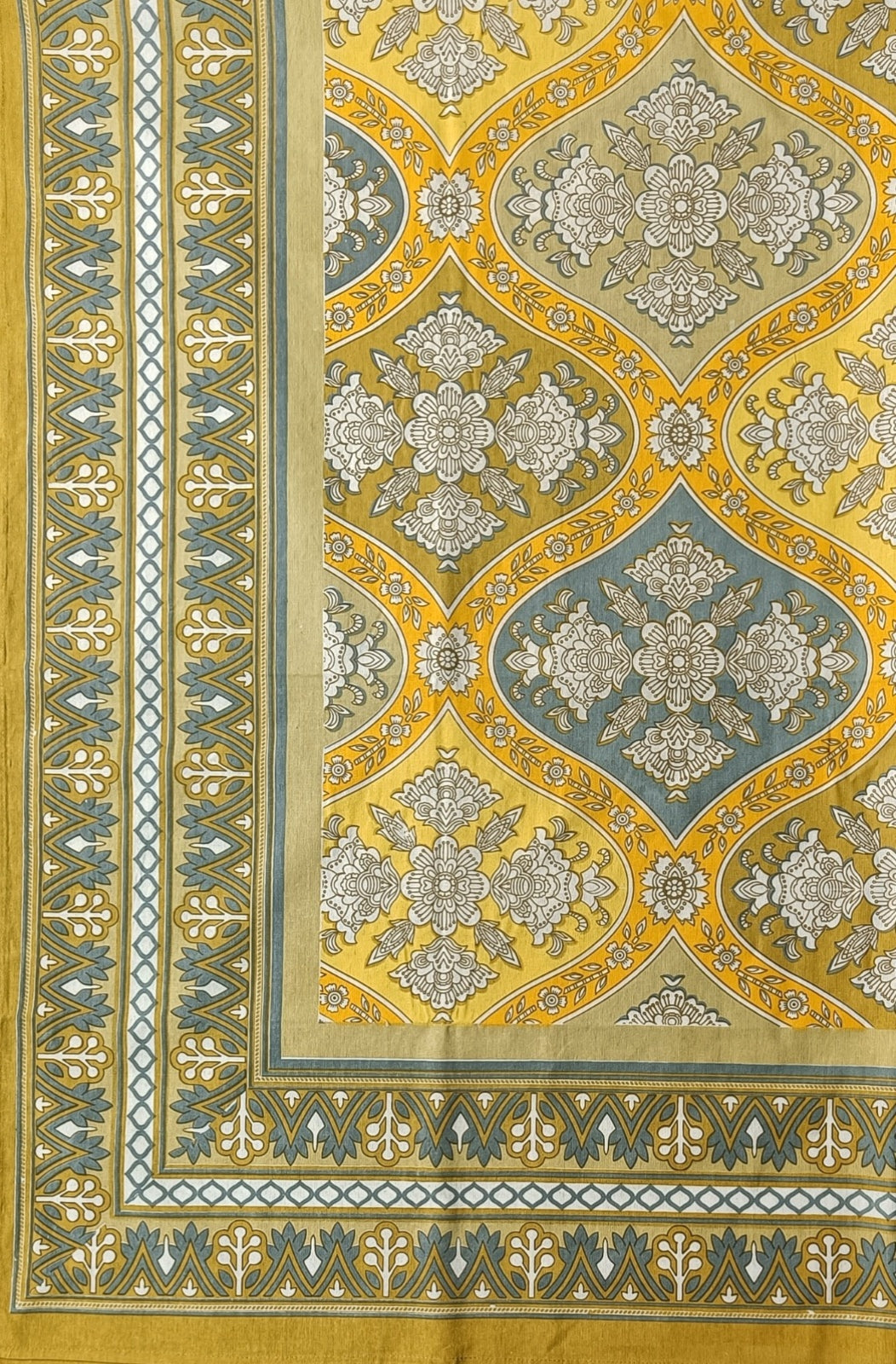 100% Cotton 6 Seater Dining Table Cover, Yellow & Grey