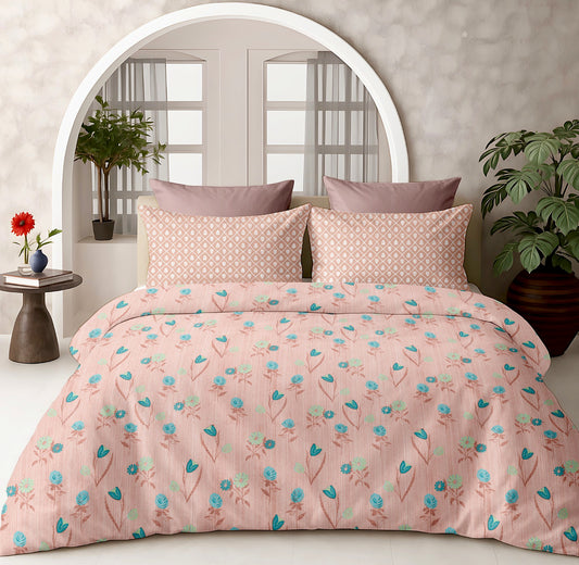 Luxury Cotton 200 TC Super King Size Bedsheet, Peach Floral