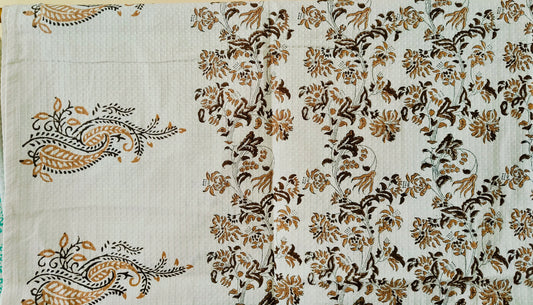 Pure Cotton Hand Block Waffle 30 x 60 Inches Bath Towels, White & Brown