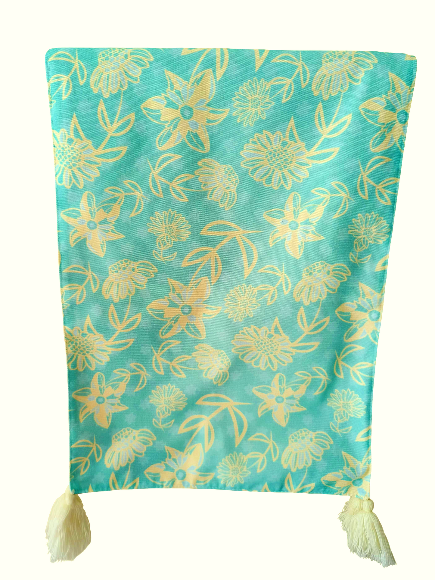Table Runner in 12 x 72 Inches With Tassels, Blue & Cream