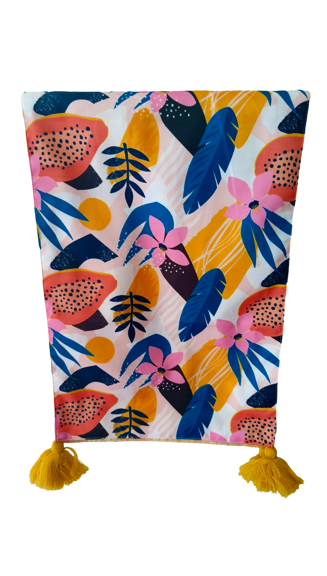 Table Runner in 12 x 72 Inches With Tassels, White Tropical