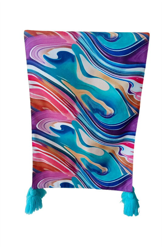 Table Runner In 12 x 72 Inches With Tassels, Marble Effect