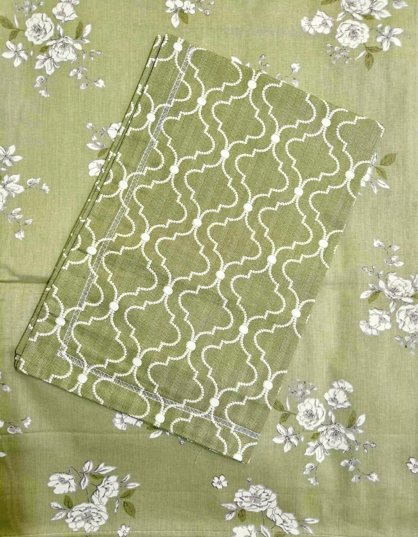 100% Cotton King Size Bedsheet With Two Pillow Covers, Olive