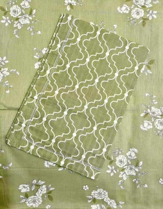100% Cotton King Size Bedsheet With Two Pillow Covers, Olive