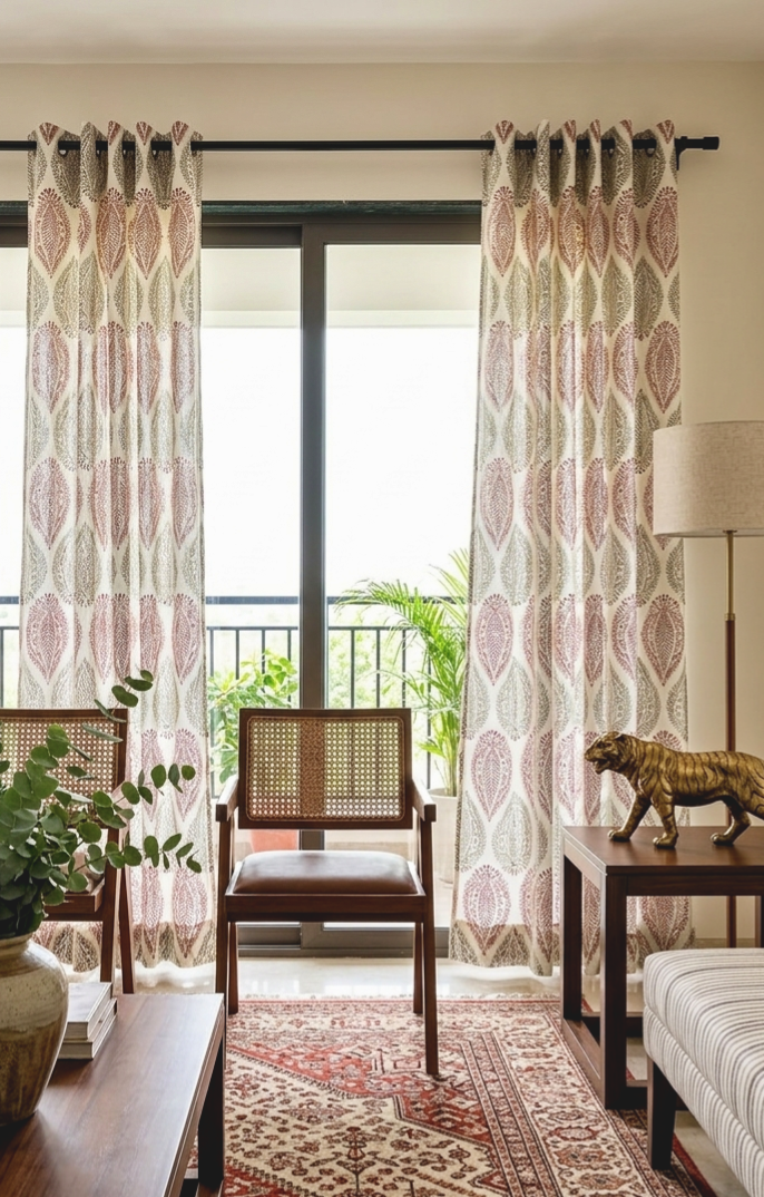 Pure Cotton Curtains 7ft - Pair of 2, Paisley