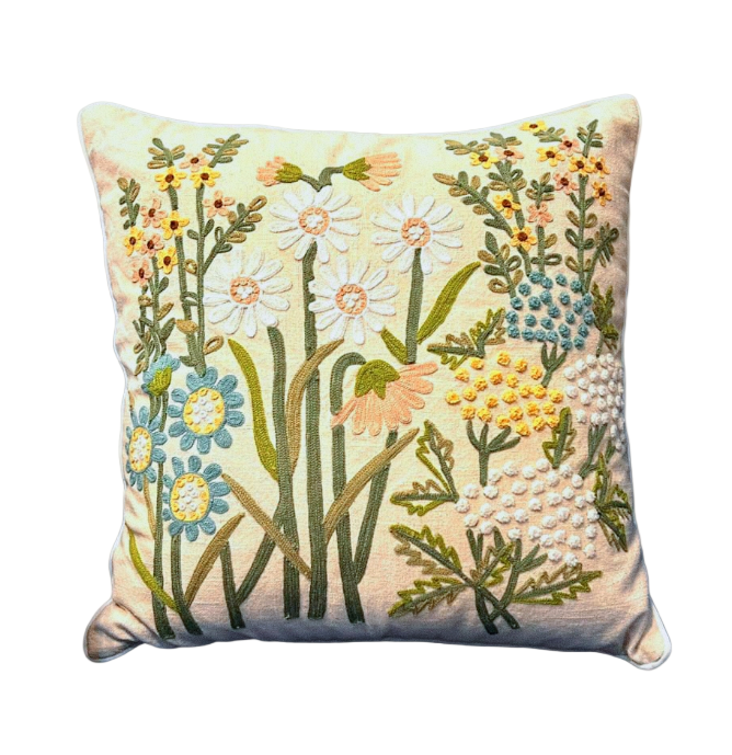 Embroidered Cushion Cover in Size 16 x 16 Inches, Botanical