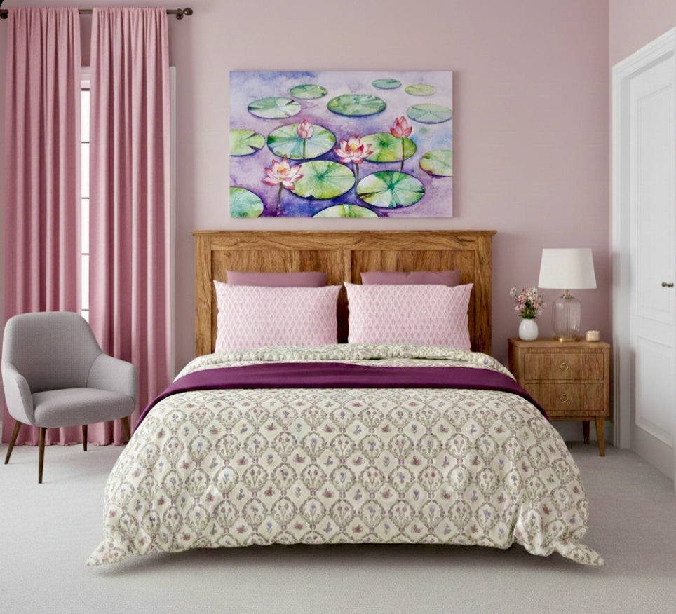 Soft Cotton King Size Bedsheet with Two Pillow Covers, Cream & Pink