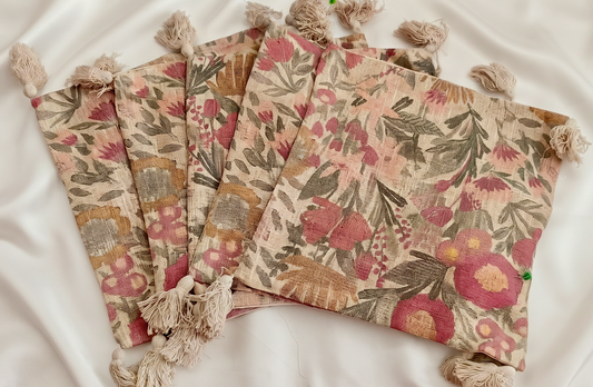 Printed Cotton Cushion Covers 16 × 16 inches, Rustic Bloom - Set of 5