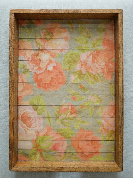 Handcrafted Wooden Trays for Serving & Decor, Cottage Garden