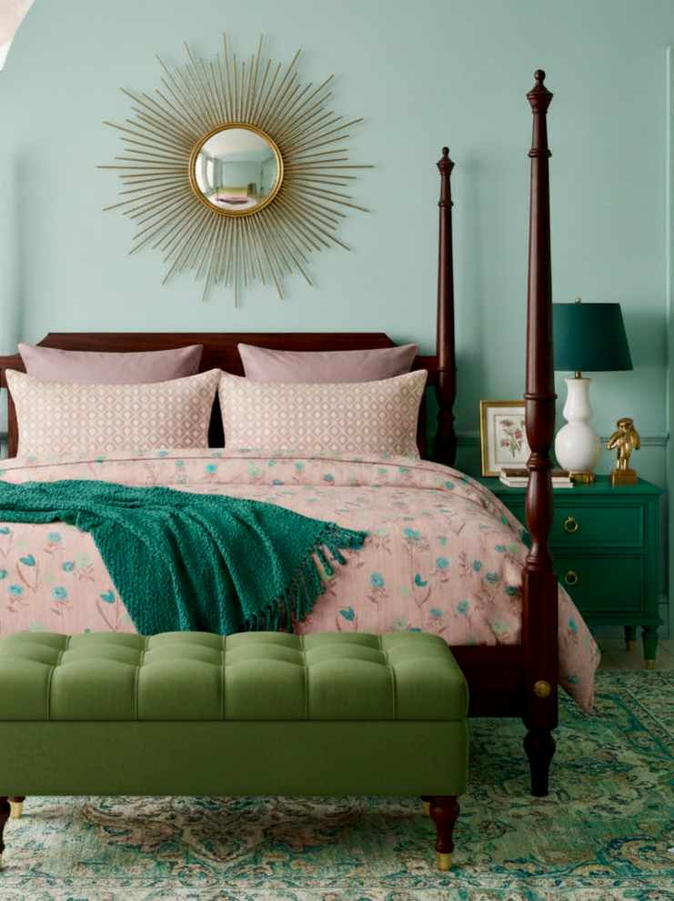 Luxury Cotton 200 TC Super King Size Bedsheet, Peach Floral