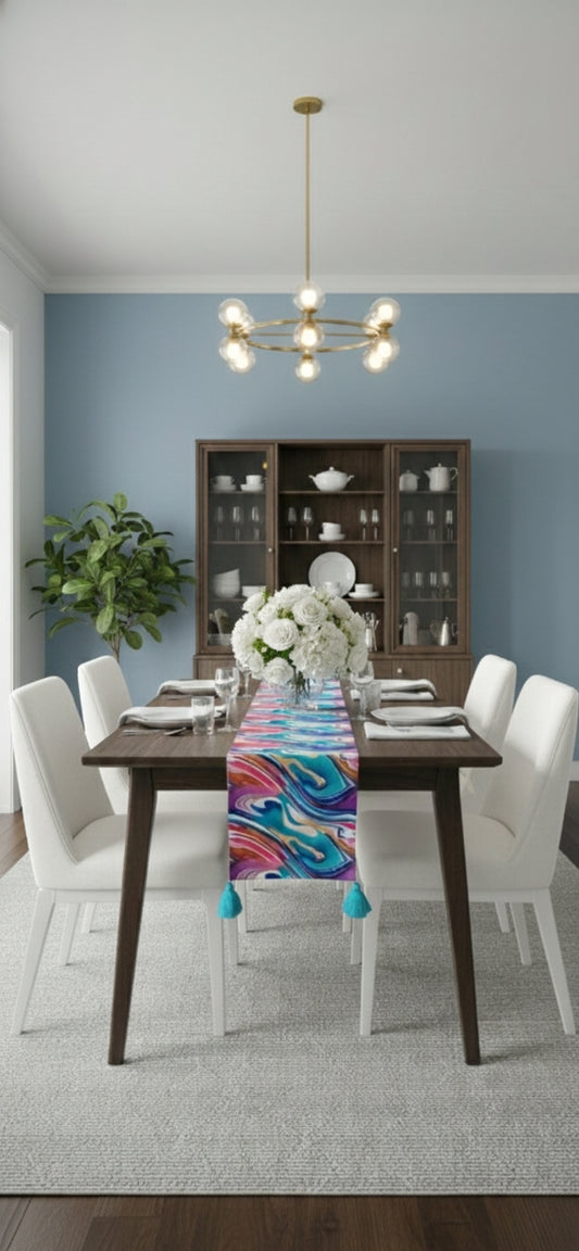 Table Runner In 12 x 72 Inches With Tassels, Marble Effect