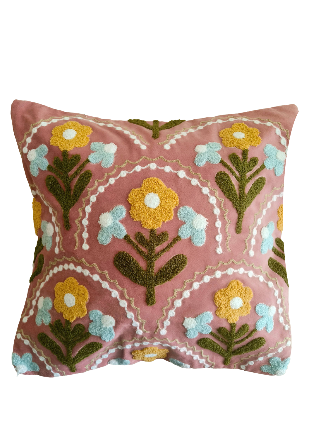Velvet Embroidered Cushion Cover In 16 x 16 Inches, Dusty Pink