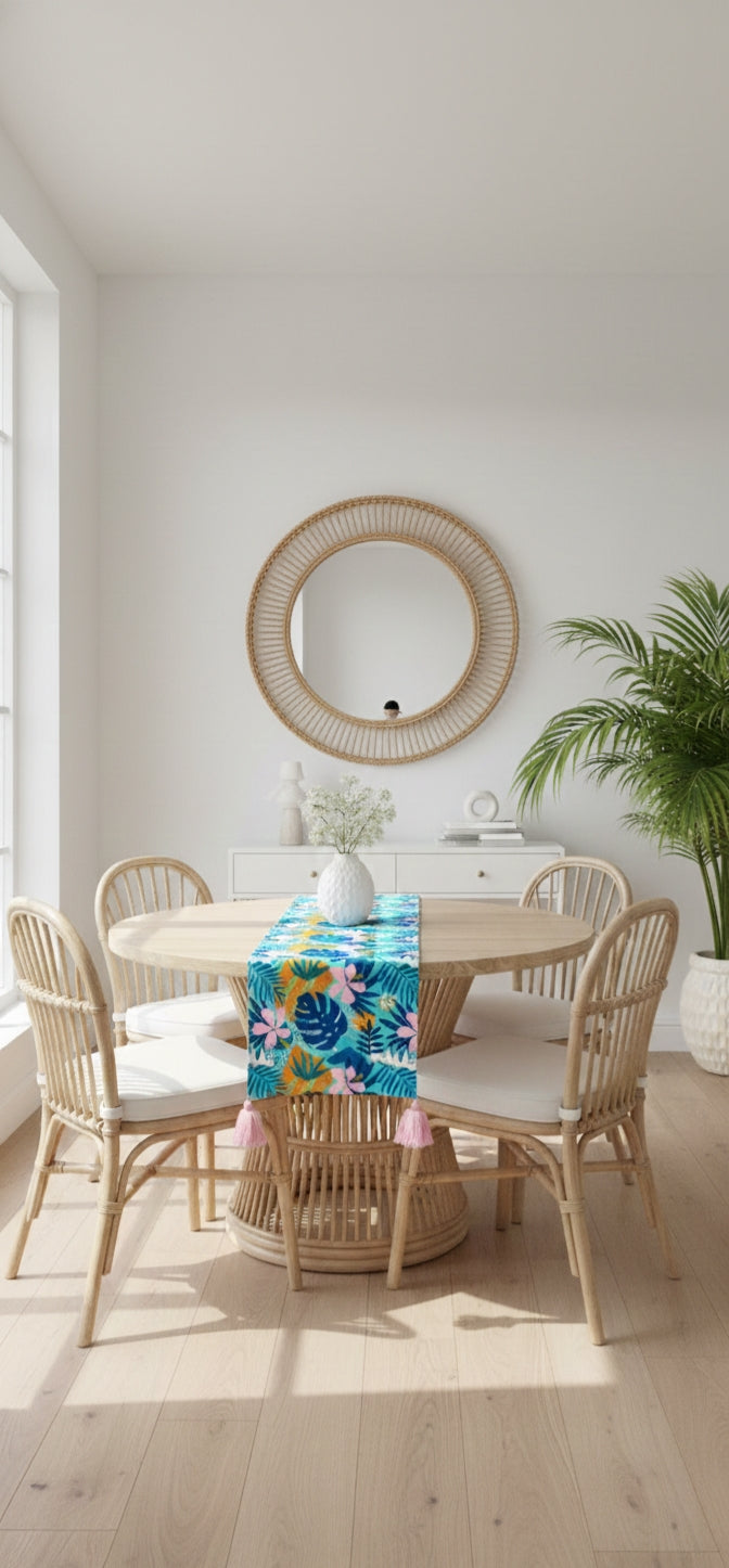 Table Runner in 12 x 72 Inches With Tassels, Tropical Blue