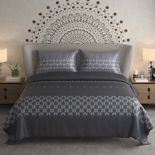 Pure Cotton 300 TC Luxurious  King Size Bedsheet With Two Pillow Covers, Metallic Grey