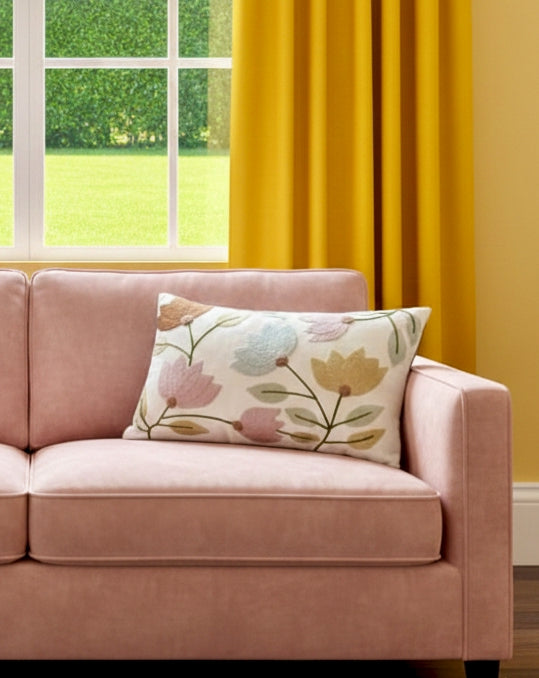 Embroidered Cushion Cover in 14 x 20 Inches, Pastel Floral