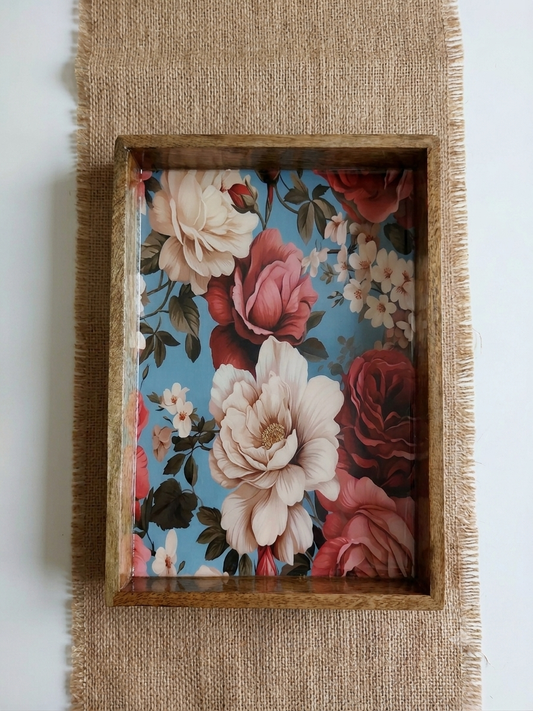 Handcrafted Wooden Tray for Serving & Decor, Midnight Meadow