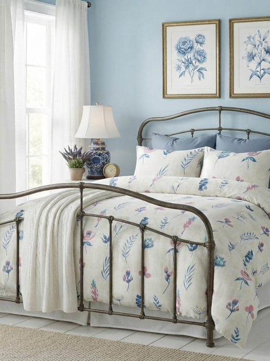 Premium Cotton Bedsheet with Two Pillow Covers, French Blue