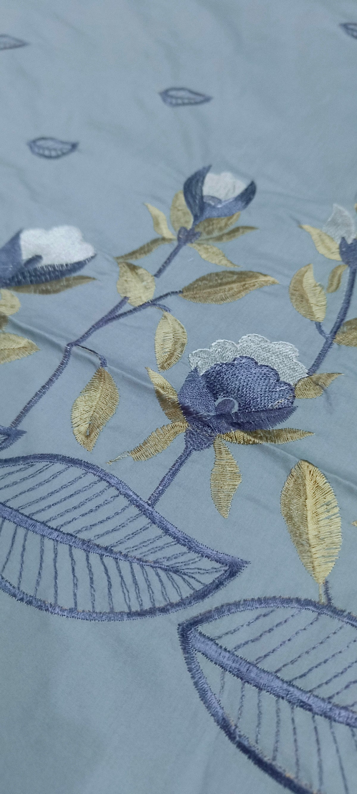 Pure Cotton King Size Embroidered Bedsheet with Two Pillow Covers, Periwinkle Blue