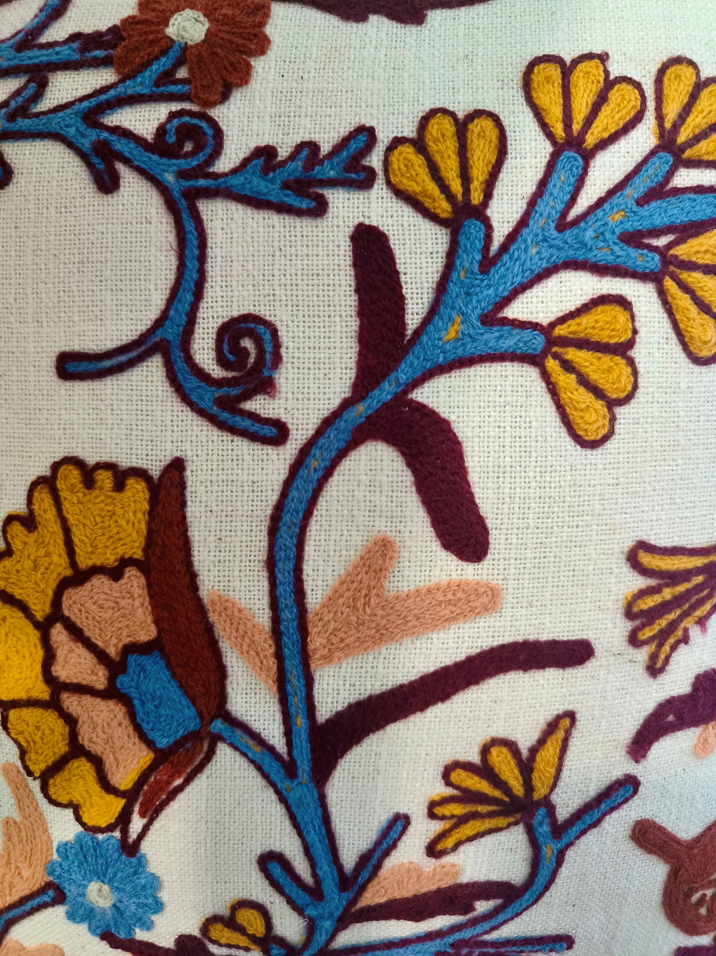 Embroidered Fringed Cushion Cover In 16 x 16 Inches, Botanical