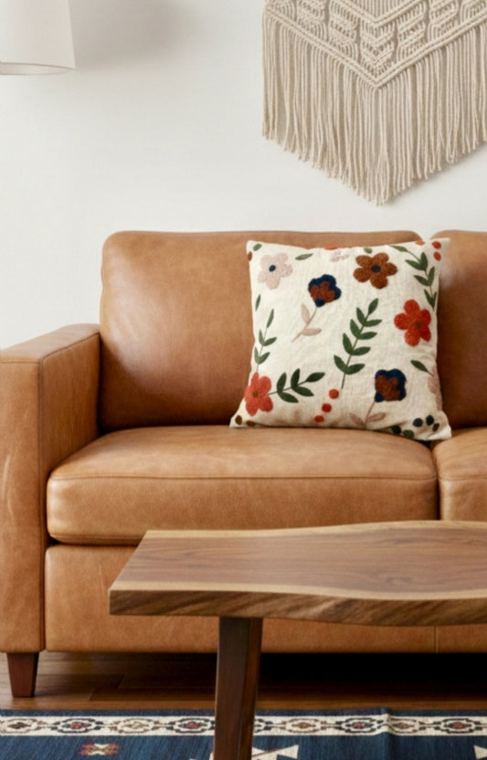 Embroidered Tufted Cushion Cover In 18 × 18 Inches