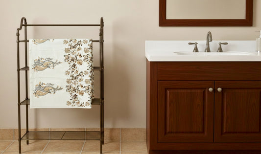 Pure Cotton Hand Block Waffle 30 x 60 Inches Bath Towels, White & Brown