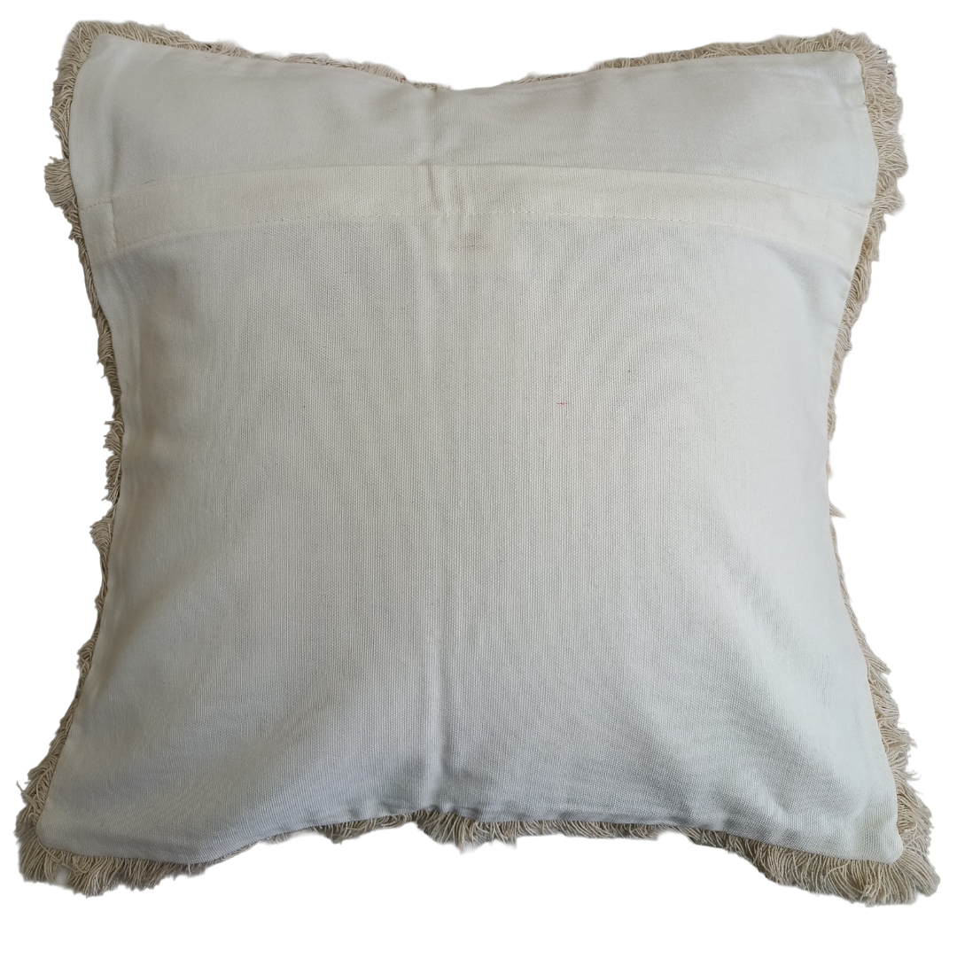 Printed Fringed Cushion Cover In Size 16 × 16 Inches, Navy Ikat
