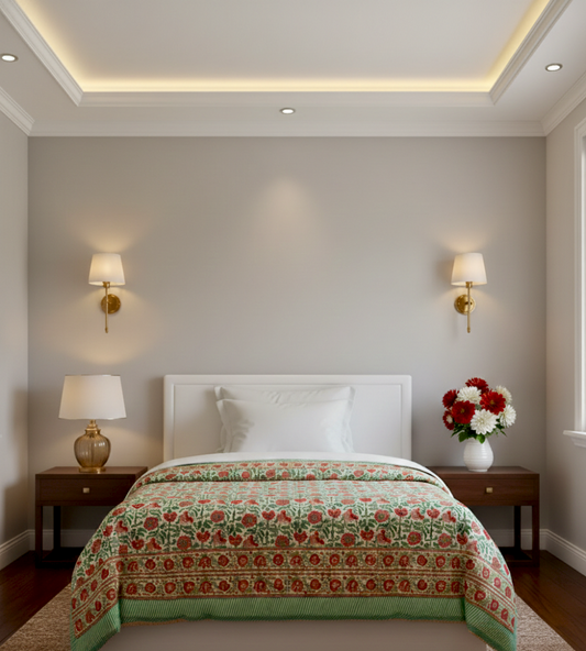 Handblock Pure Mulmul Dohar (Pair), Multicoloured