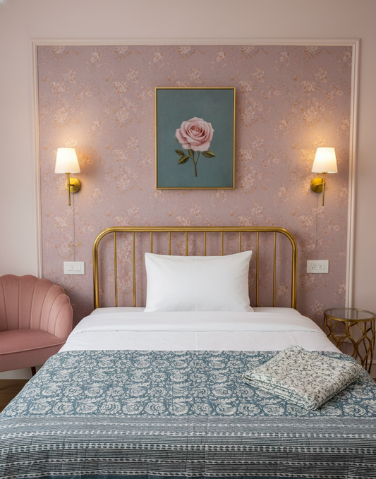 Pure Mulmul Dohar (Pair), Blue & White