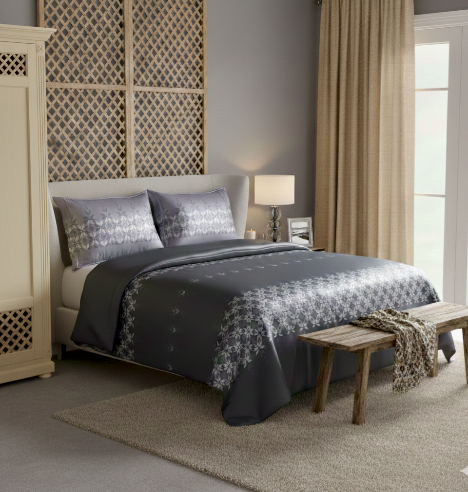 Premium Cotton 300 TC Luxurious  King Size Bedsheet with Two Pillow Covers, Metallic Grey