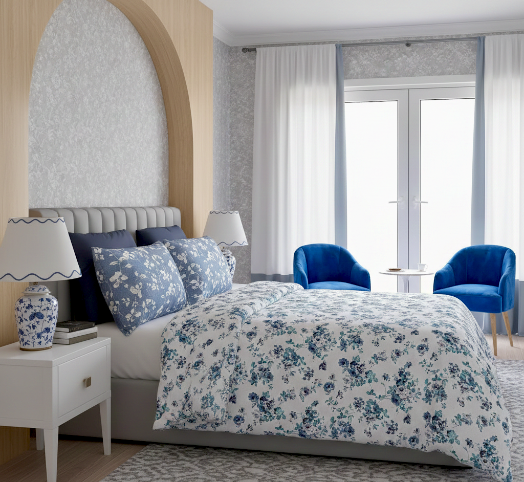 Soft Cotton King Size Bedsheet with Two Pillow Covers, Blue Grey