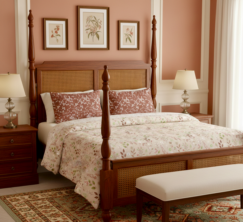 Pure Cotton 200 TC Super King Size Bedsheet, Brown & Beige