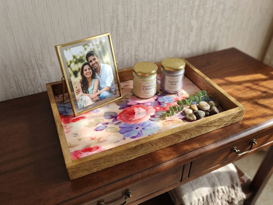 Handcrafted Wooden Trays for Serving & Decor, Blush Botanica