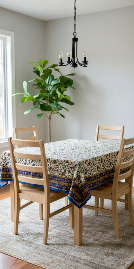 100% Cotton 6 Seater Dining Table Cover, Royal Blue