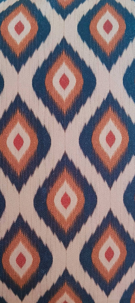 Printed Fringed Cushion Cover In Size 16 × 16 Inches, Navy Ikat