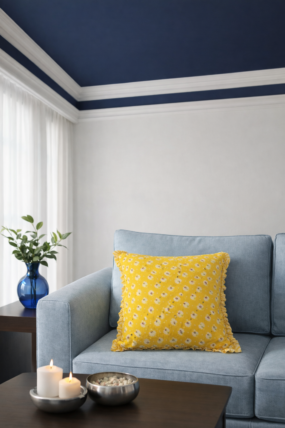 Pure Cotton Ruffled Cushion Cover in 18 × 18 Inches, Sunshine Yellow